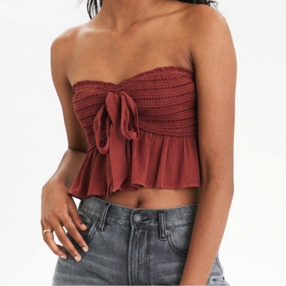 American Eagle Women’s Strapless Peplum Style Knit Crop Top
